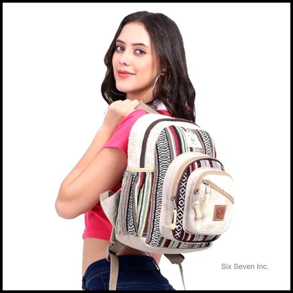 Handmade Hemp Backpack Daypack Lightweight Boho Unisex Travel Purse main image 4